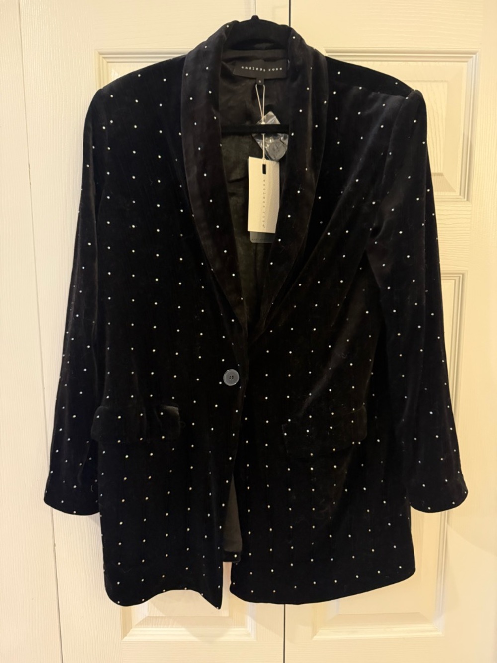 Endless Rose Black Velvet Studded Single-Button Blazer